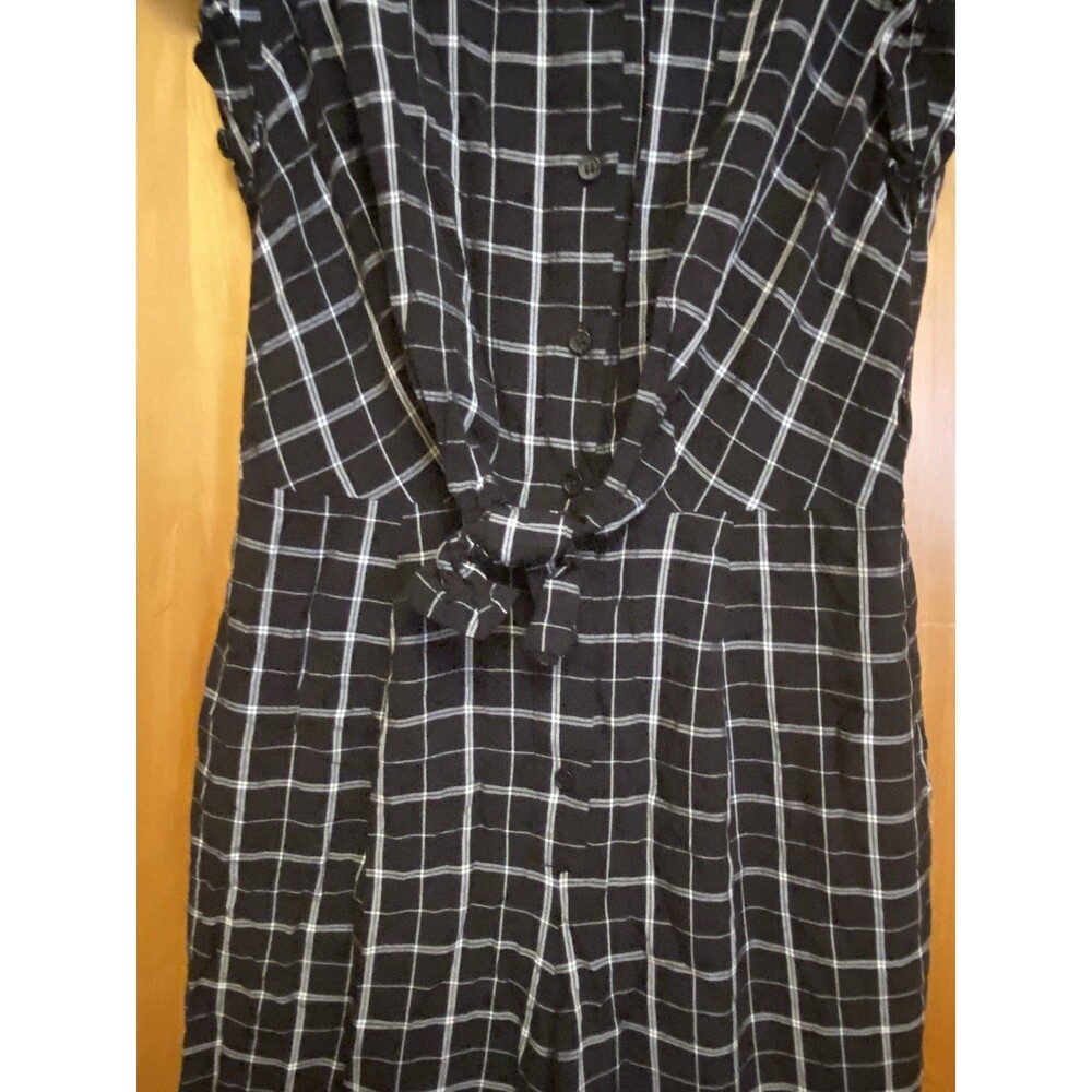 1. STATE  Plaid Rayon Windowpane Wide Leg Jumpsuit Size 0 Black & White - Picture 6 of 11